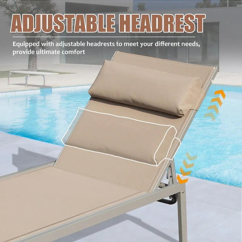 3-teiliges Terrassen-Liegen-Set, Aluminium-Poolliegen mit Beistelltisch, verstellbare wetterfeste Outdoor-Liegestühle