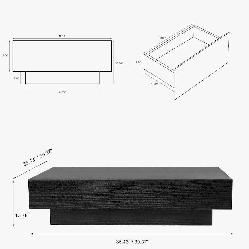 Mid-Century Modern Couchtisch, minimalistischer Couchtisch aus Holzfurnier mit Stauraum für das Wohnzimmer, komplett montiert