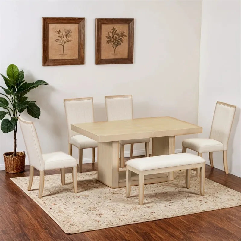 Zeitgenössisches 6-teiliges ausziehbares Säulen-Esszimmertisch-Set (198 cm)