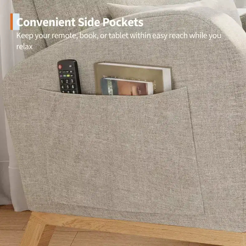 Moderner Schaukelstuhl mit Kissen & Seitentaschen, für Wohnzimmer, Schlafzimmer