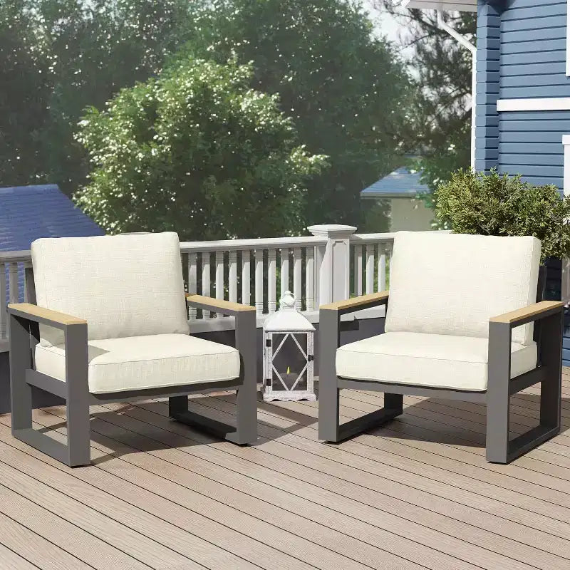Heynemo Aluminium-Gartensessel, 2er-Set wetterfeste Metall-Einzelsessel für die Terrasse, Terrassen-Sitzgruppe für Veranda, Hinterhof und Garten