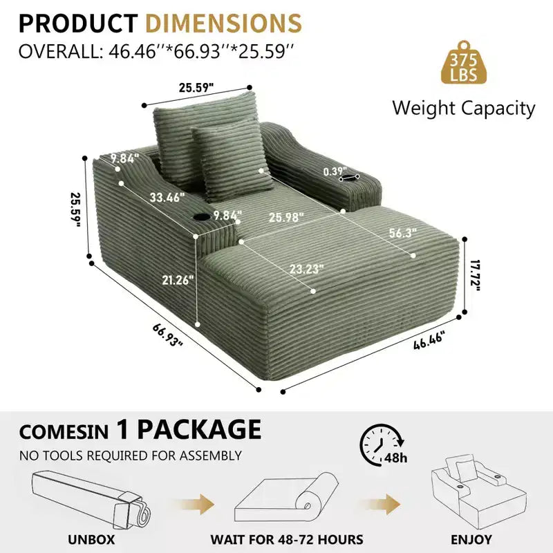 67 Liegestuhl, Schlafsofa für den Innenbereich mit 2 Kissen, weicher Einzelsessel für das Wohnzimmer, keine Montage erforderlich