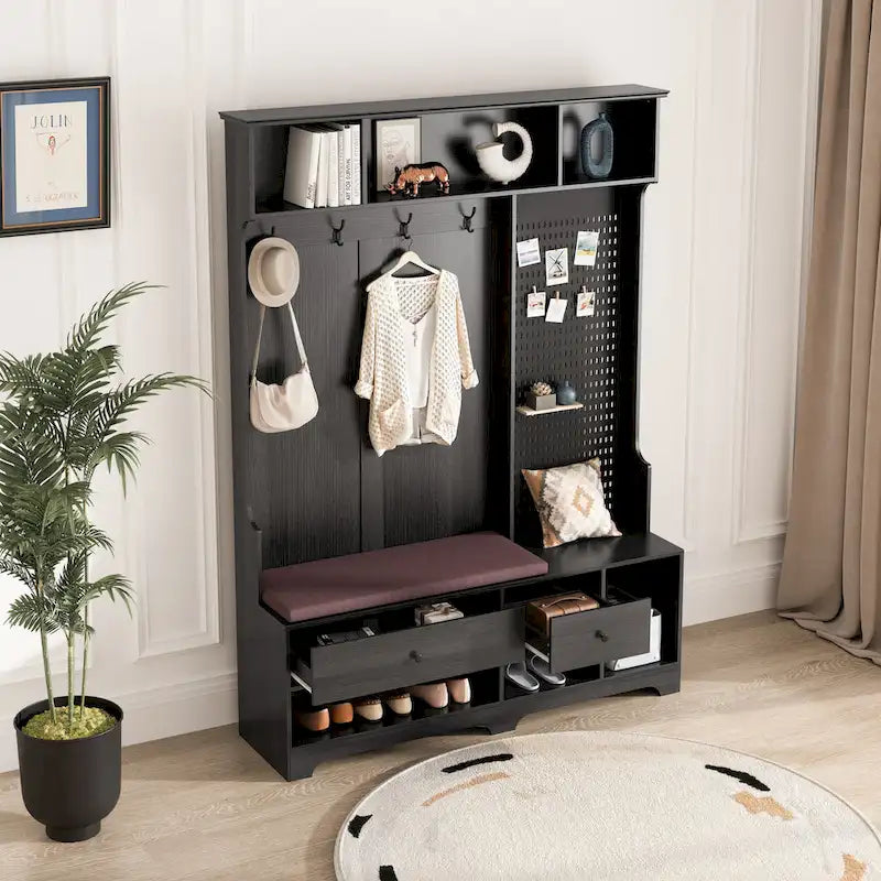 GDFStudio – Finn Multifunktionale Garderobe mit Schuhbank, Lochwand und viel Stauraum
