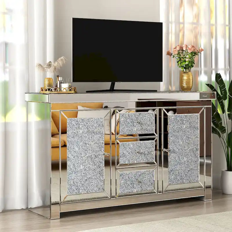 Glamour-Spiegel-Anrichte mit Diamantmuster und 3 Schubladen