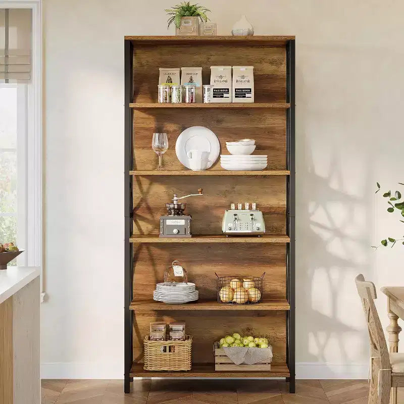Lantine 70,87 Industrie-Bücherregal, 6-stufiges Regal mit geometrischem Metallrahmen & offenen Ablageflächen für Homeoffice, Wohnzimmer, Braun