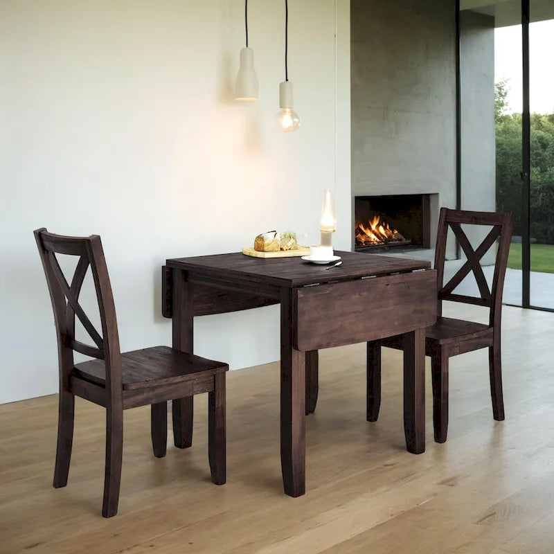 3-teiliges Essgruppe-Set aus Holz mit klappbarem Frühstückstisch und 2 X-Back-Stühlen für kleine Räume
