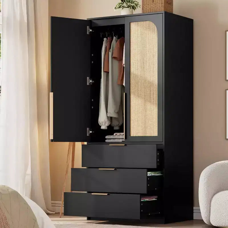 Kleiderschrank mit 2 Türen, 3 Schubladen und Kleiderstange