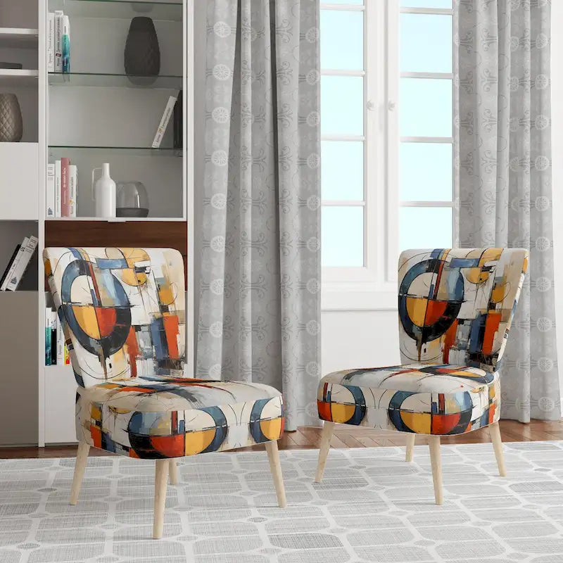 Designart Colorful Mid Century Abstract Fusion I Polsterter Mid-Century Akzentsessel und Mid-Century Modern Sessel