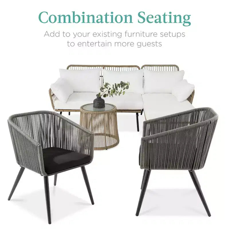 Best Choice Products Set aus 2 Outdoor-Esszimmerstühlen für die Terrasse, Sitzfläche aus geflochtenem Korbgeflecht, Belastbarkeit: 113 kg