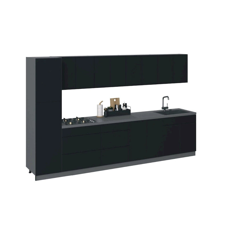 Küchen-Kollektion Elegant, schwarze Basis, Größe 11 Fuß breit - 135x24