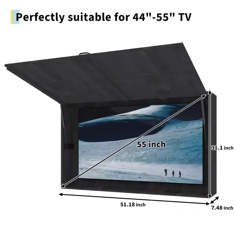 55-Zoll-Outdoor-TV-Gehäuse, wetterfeste TV-Abdeckung aus Massivholz mit 4D-verstellbarer Halterung & hochklappbarer Tür (passend für 44-55-Zoll-Fernseher)