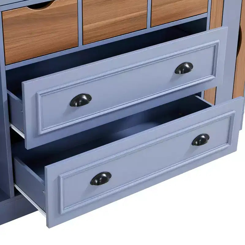 Whisen 71 Zoll hoher freistehender Küchenschrank, großer Vorratsschrank für das Esszimmer, Anrichte mit 4 Falttüren, Regalen und Weinregalen