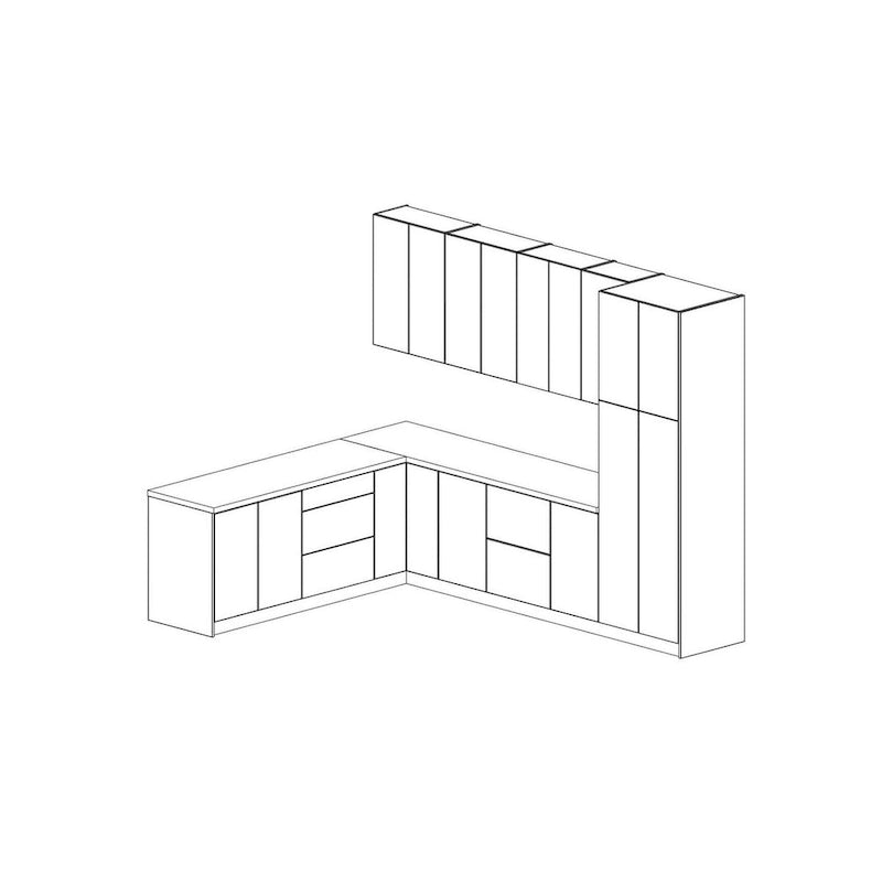 Küchen-Harmonie-Kollektion in glänzendem Weiß und Grau, Breite 8 × 10 Fuß – 126 × 96
