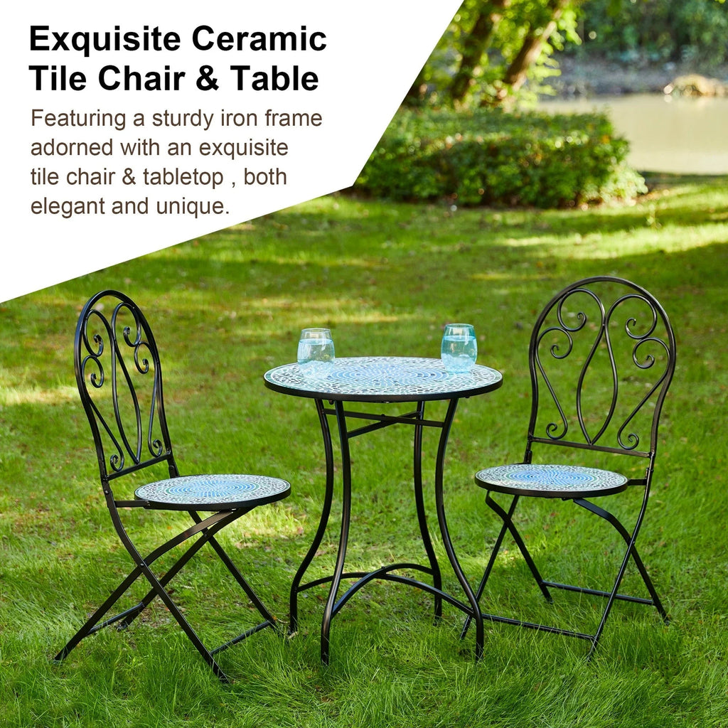 Glitzhome Klappbares Bistro-Set aus Metall für den Außenbereich, 3-teilig, Terrassentisch und Stühle