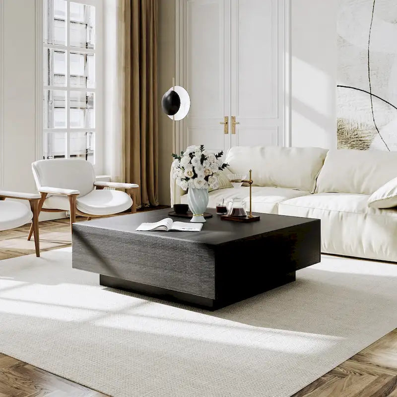 Mid-Century Modern Couchtisch, minimalistischer Couchtisch aus Holzfurnier mit Stauraum für das Wohnzimmer, komplett montiert