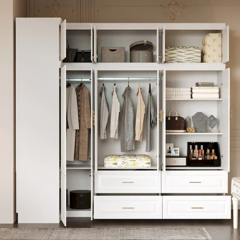 Kleiderschrank-Organizer, Kleiderschränke mit Hängestange und 4 Schubladen, großer Stauraum