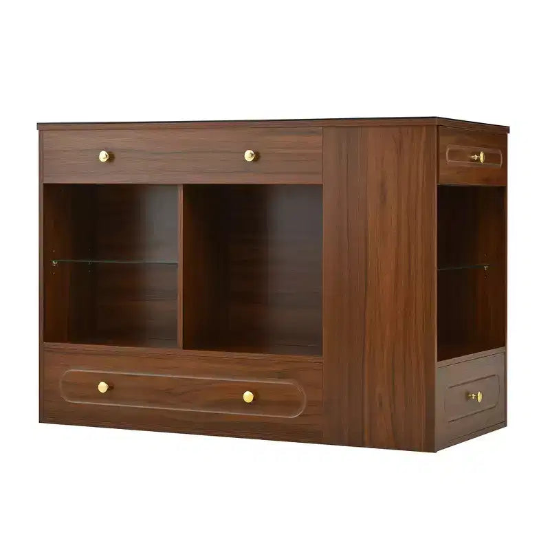 Kleiderschrank-Insel mit 6 Schubladen, Glas-Präsentationsplatte & offenen Regalen
