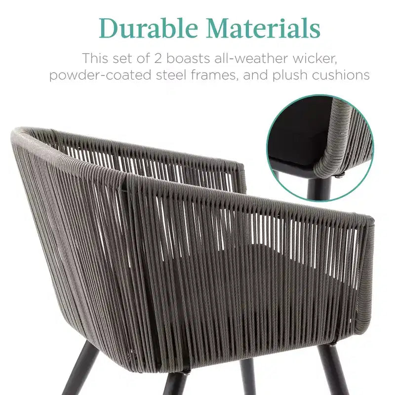Best Choice Products Set aus 2 Outdoor-Esszimmerstühlen für die Terrasse, Sitzfläche aus geflochtenem Korbgeflecht, Belastbarkeit: 113 kg