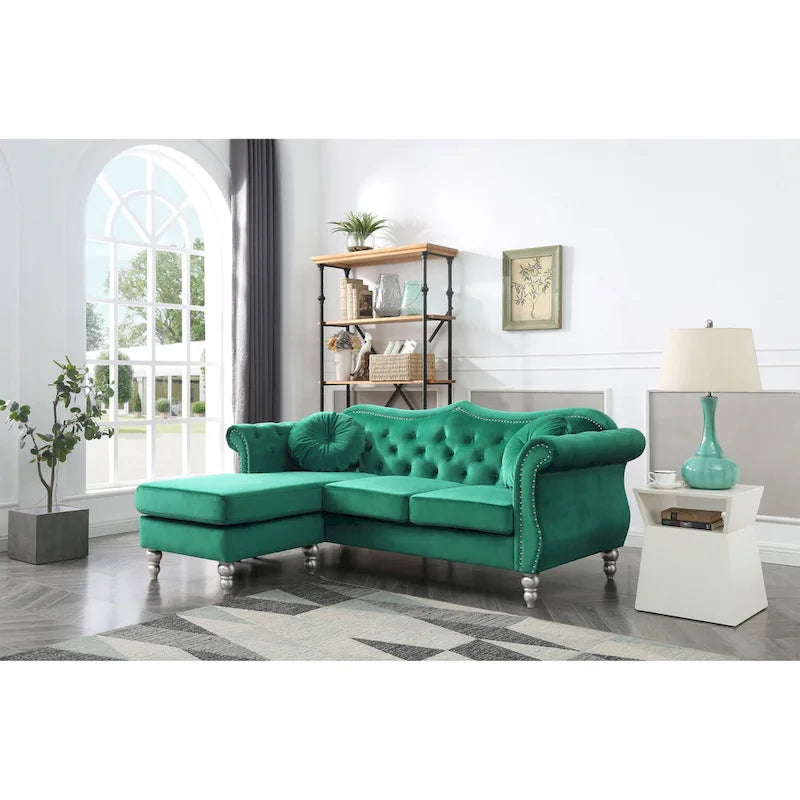 Hollywood-Samtsofa mit beidseitig montierbarer Chaiselongue
