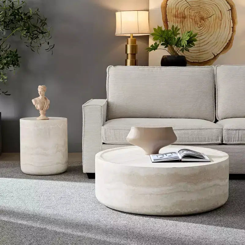 Runder Couchtisch Faux MARS Muster Cocktailtisch Beistelltisch Wohnzimmertisch Sofatisch - ModernLuxe