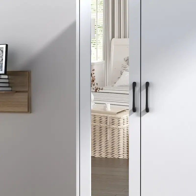 Kleiderschrank mit Spiegel, verstellbarer Kleiderstange und platzsparendem Design