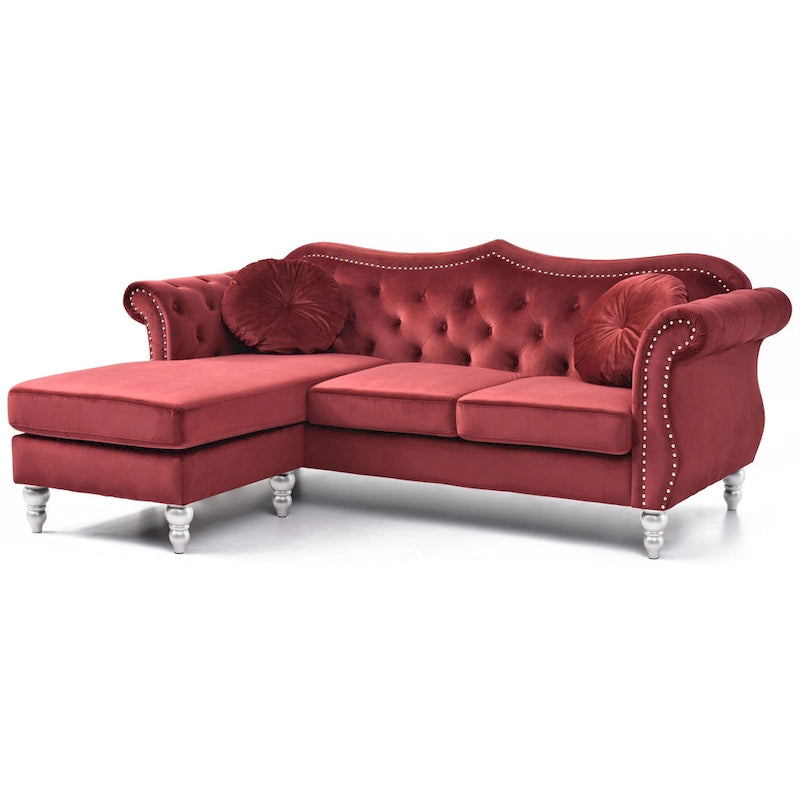 Hollywood-Samtsofa mit beidseitig montierbarer Chaiselongue
