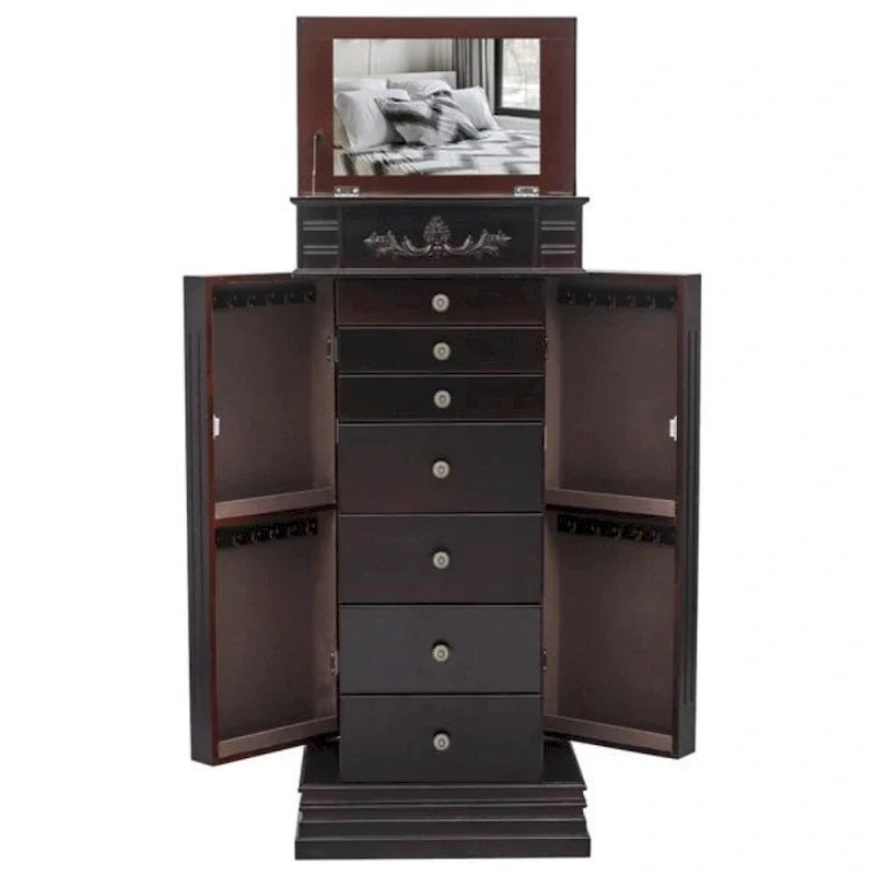 Stilvoller Schmuckschrank mit Spiegel und Kettenhaken - 18,5 x 12 x 42