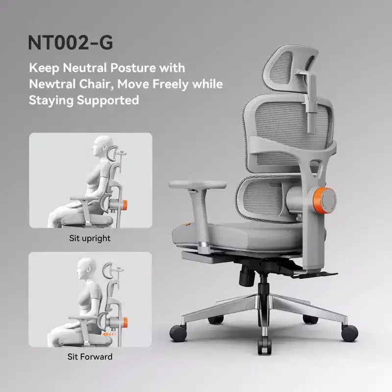 Newtral Ergonomischer Bürostuhl mit Fußstütze - 4D-Armlehnen-Liegestuhl - NT002+LAPD-GRAY