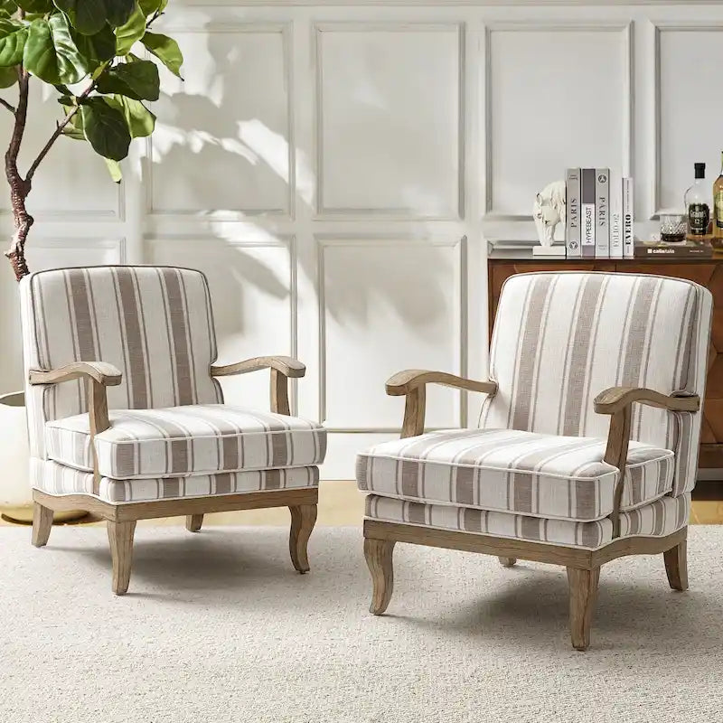 Rinaldo Farmhouse Polyester Sessel mit Massivholzbeinen 2er-Set von HULALA HOME
