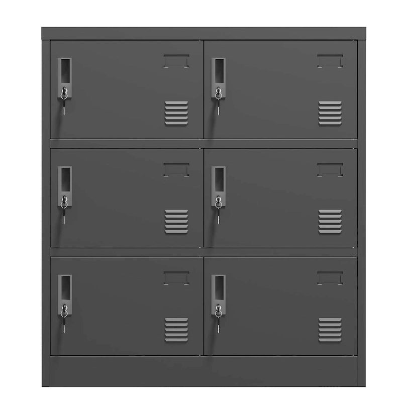 6-türiger Mitarbeiterspind, Metallschließfach für Büro, Fitnessstudio, Schule und Zuhause mit Kartenschlitz (schwarz)