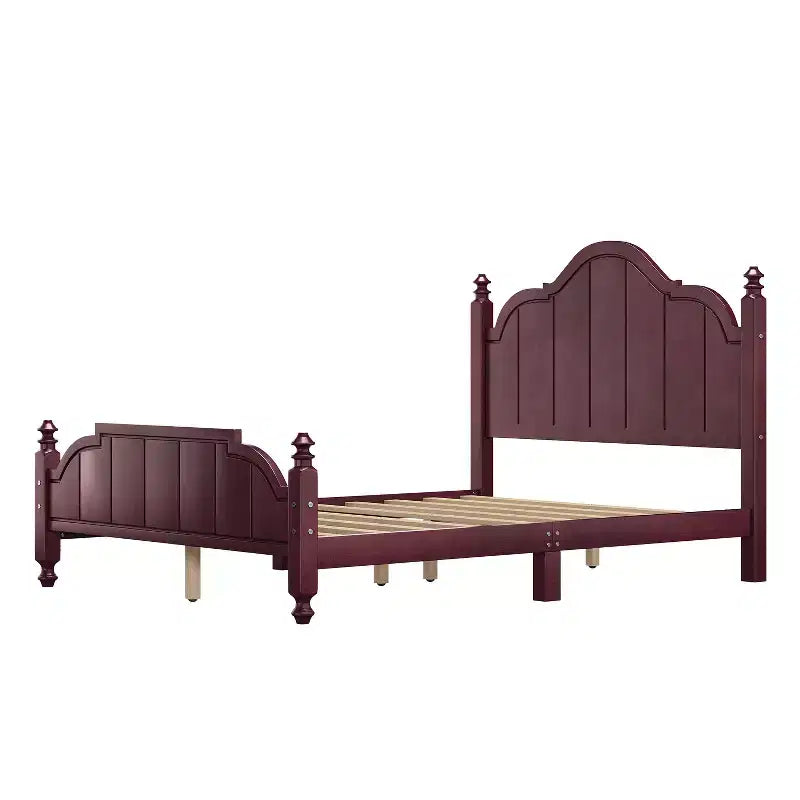 Vintage-Plattformbettgestell in Queensize – Massivholz aus Kiefer, MDF-Kopfteil, kein Boxspringbett erforderlich