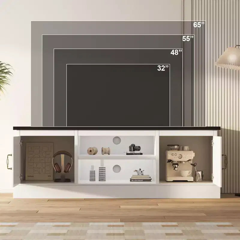 Moderner TV-Schrank für 65-Zoll-Fernseher, rustikales Entertainment-Center aus Holz mit geräumigen Aufbewahrungsschränken, Medienkonsole für Wohnzimmer und Büro