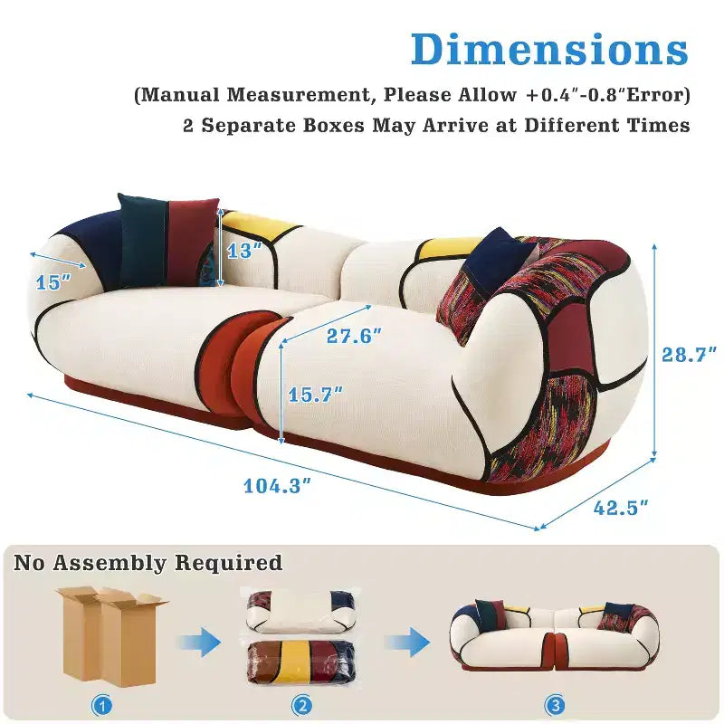 Dyonery 104-Zoll ultra-großes, modernes geschwungenes Sofa, modulares Bodensofa, inklusive Kissen, kein Aufbau erforderlich