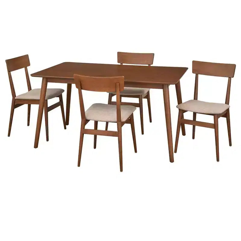 Lifestorey 5-teiliges Newington Esstisch-Set im Mid-Century-Modern-Stil, rechteckig, Nussbaum/Mokka
