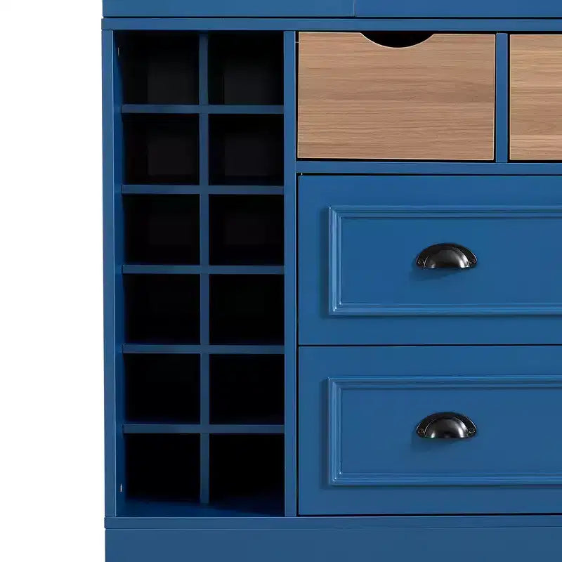 Whisen 71 Zoll hoher freistehender Küchenschrank, großer Vorratsschrank für das Esszimmer, Anrichte mit 4 Falttüren, Regalen und Weinregalen