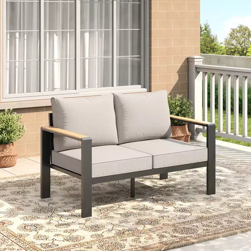 Aluminium-Terrassenmöbel-Set, Outdoor-Ecksofa mit 5 dicken Kissen, 4 Armlehnen & Couchtisch für Garten, Terrasse, Hinterhof