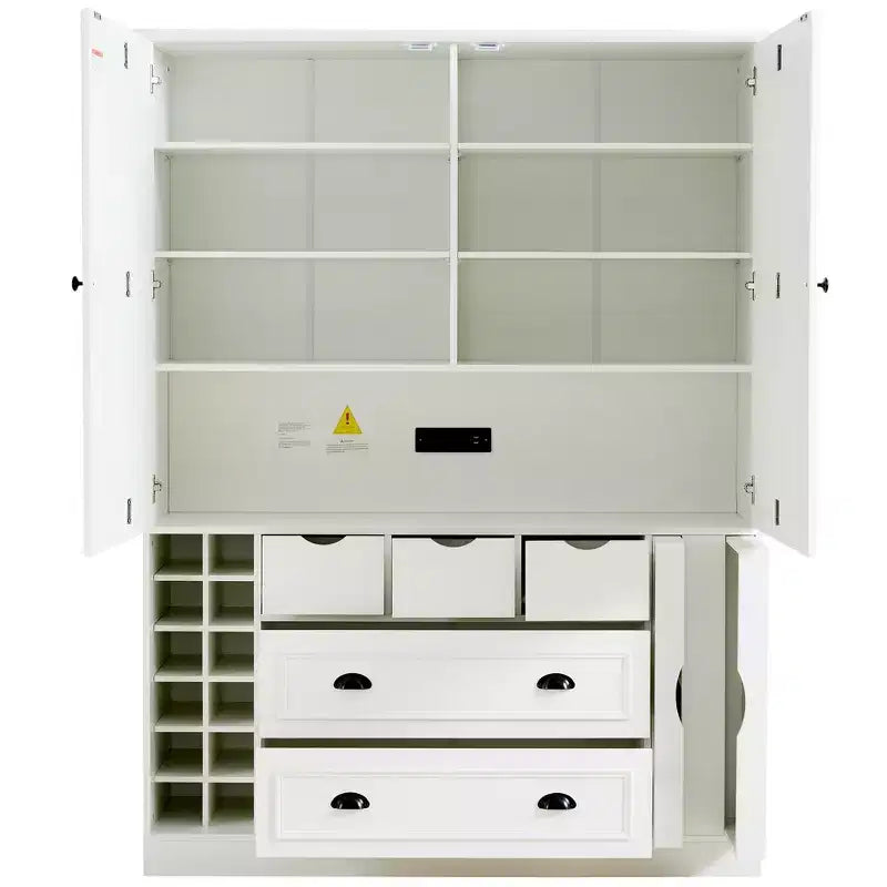 Whisen 71 Zoll hoher freistehender Küchenschrank, großer Vorratsschrank für das Esszimmer, Anrichte mit 4 Falttüren, Regalen und Weinregalen