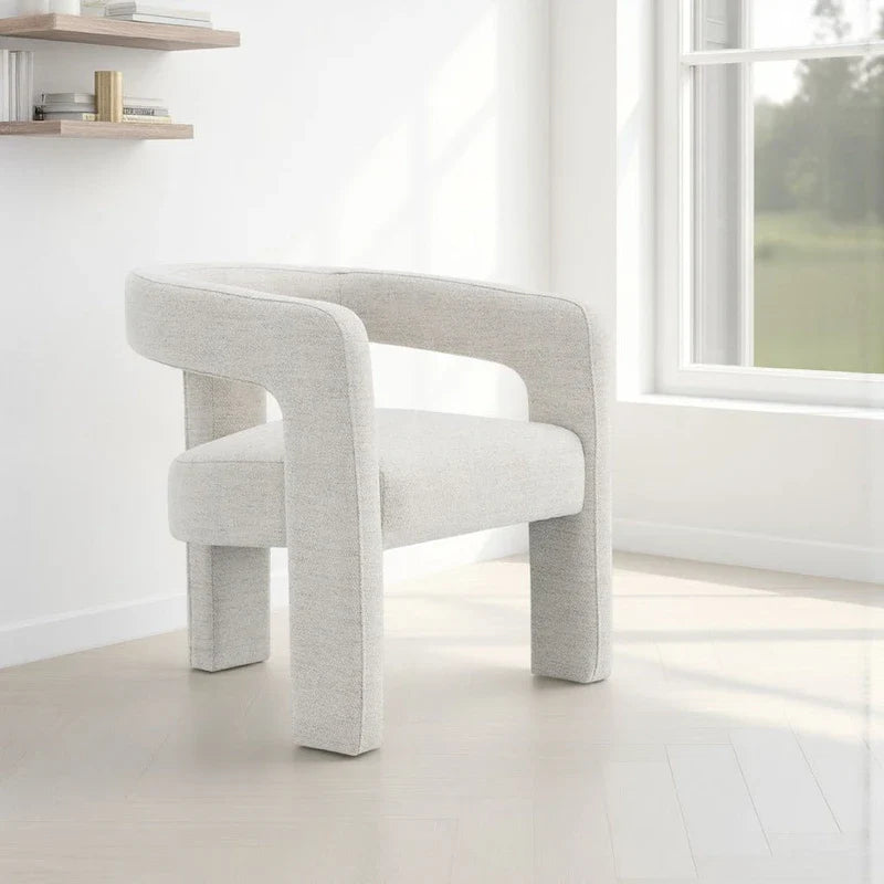 2er-Set Beistellstühle, strukturiertes cremeweißes Bouclé, geschwungene Rückenlehne