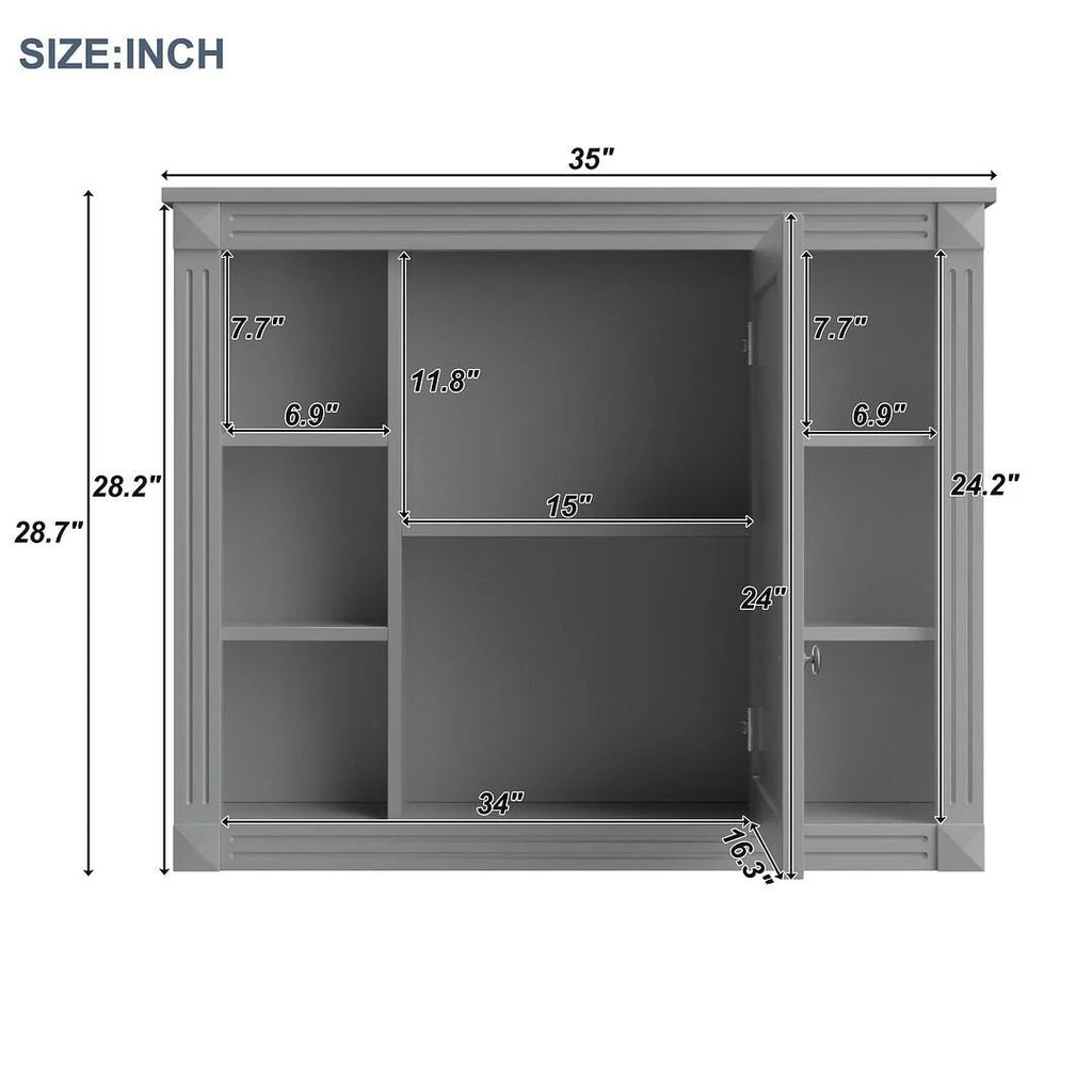 36" Moderner Badezimmer-Waschtisch mit Aufsatzwaschbecken und Spiegelschrank, 2 Türen und 2 Schubladen