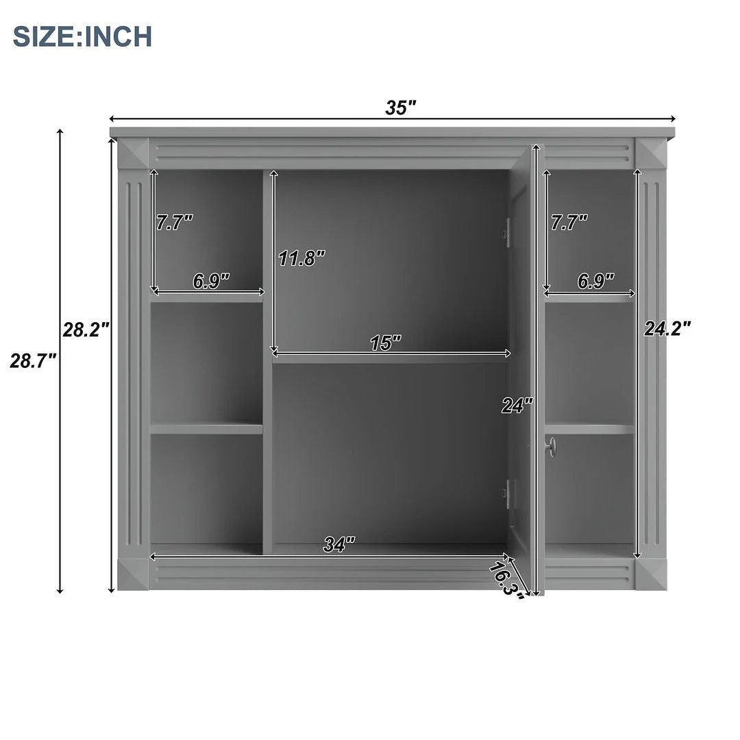 36" Moderner Badezimmer-Waschtisch mit Aufsatzwaschbecken und Spiegelschrank, 2 Türen und 2 Schubladen
