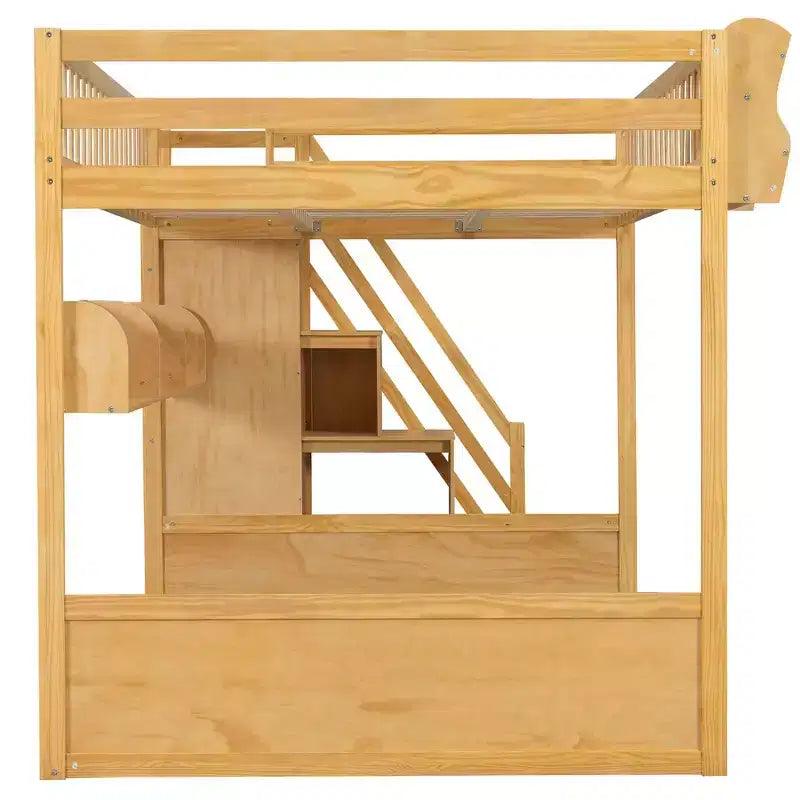 Queen-Hochbettgestell mit Treppe, Kleiderschrank & Regalen - MDF, 650 lb