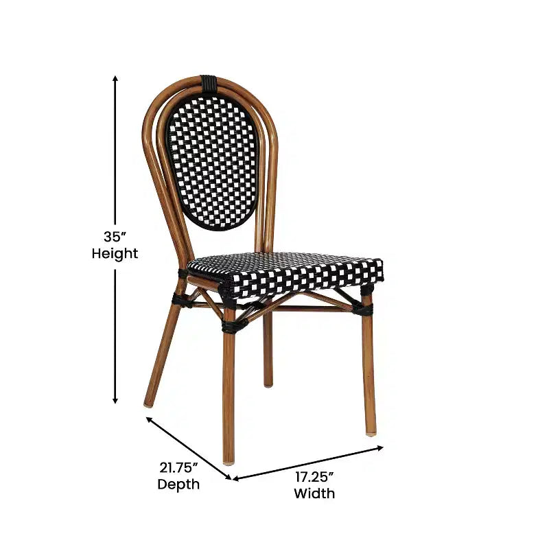 Flash Furniture Lourdes stapelbarer Thonet-Bistrostuhl für den gewerblichen Innen- und Außenbereich, PE-Rattan und Aluminiumgestell
