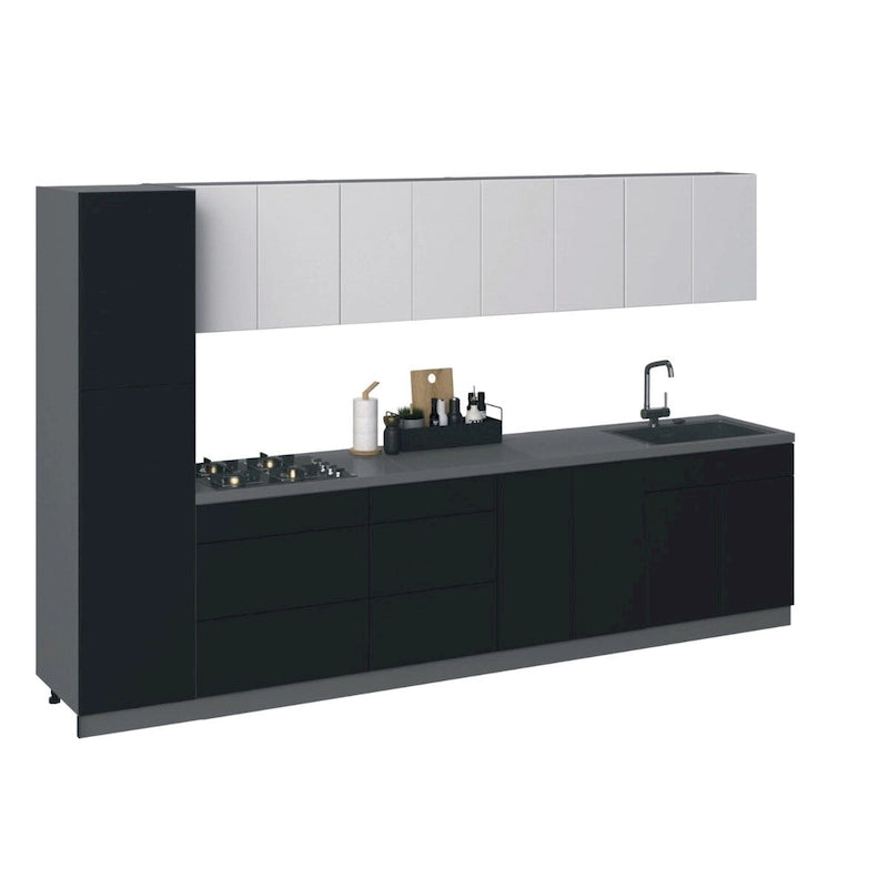 Küchen-Kollektion Elegant, schwarze Basis, Größe 11 Fuß breit - 135x24