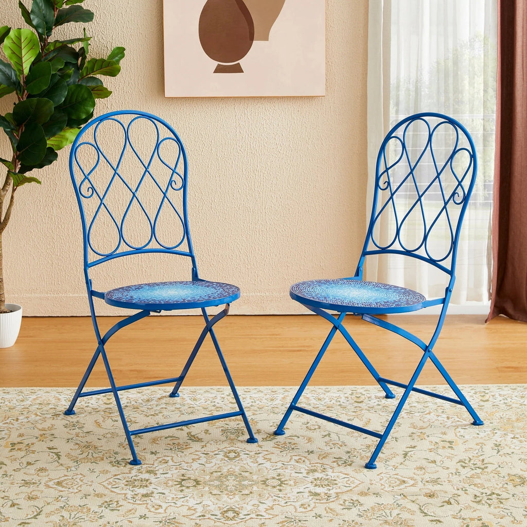 Glitzhome Klappbares Bistro-Set aus Metall für den Außenbereich, 3-teilig, Terrassentisch und Stühle
