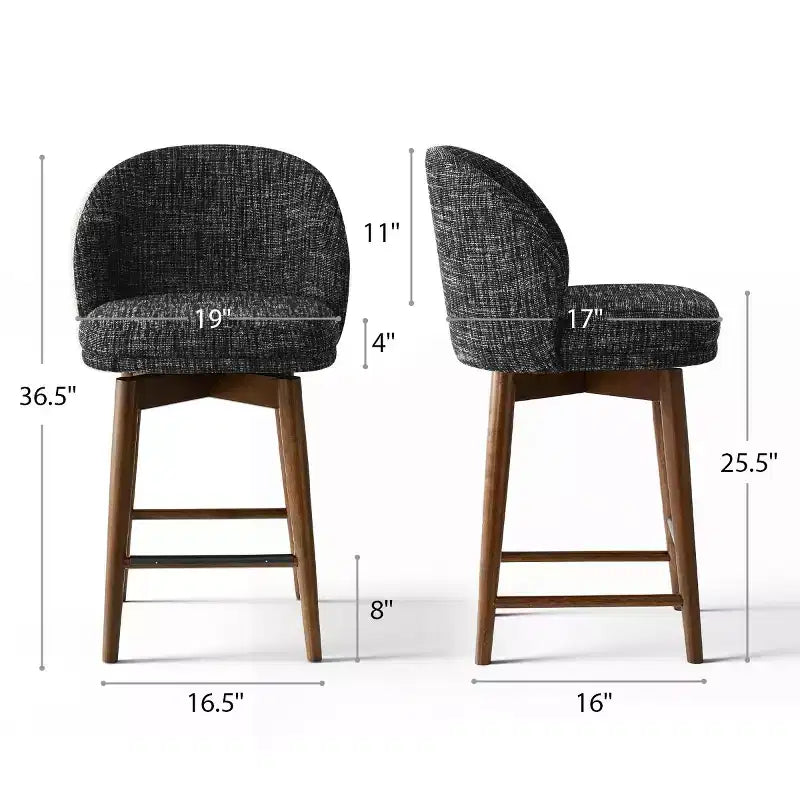 2er-Set moderne drehbare Tresenhocker mit gepolsterter Sitzfläche, 360° rotierbare Stühle für Kücheninsel oder Hausbar mit Massivholzbeinen - Panipeachy