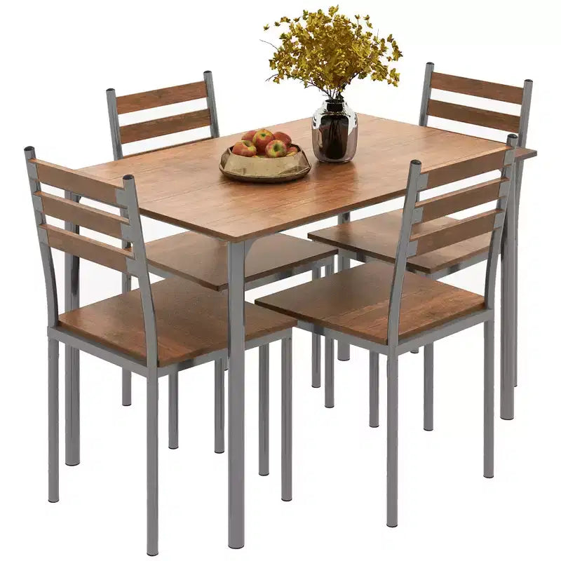 HOMCOM Modernes 5-teiliges Esszimmertisch-Set aus Holz, 1 Tisch und 4 Stühle mit Metallbeinen, geeignet für den Außenbereich