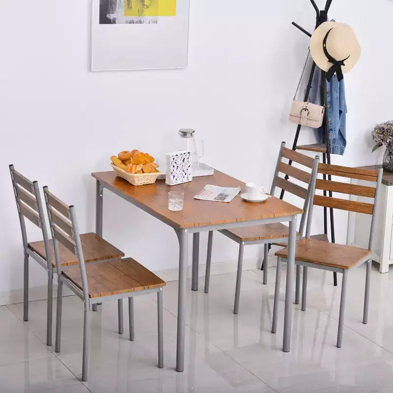 HOMCOM Modernes 5-teiliges Esszimmertisch-Set aus Holz, 1 Tisch und 4 Stühle mit Metallbeinen, geeignet für den Außenbereich