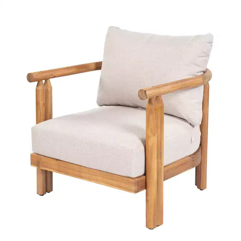 ModernLuxe 3-tlg. Terrassen-Sofa-Set, Outdoor-Sitzgruppe, wetterfestes Gartenmöbel-Set mit weichen Kissen & Clubsesseln, Beige & Teak