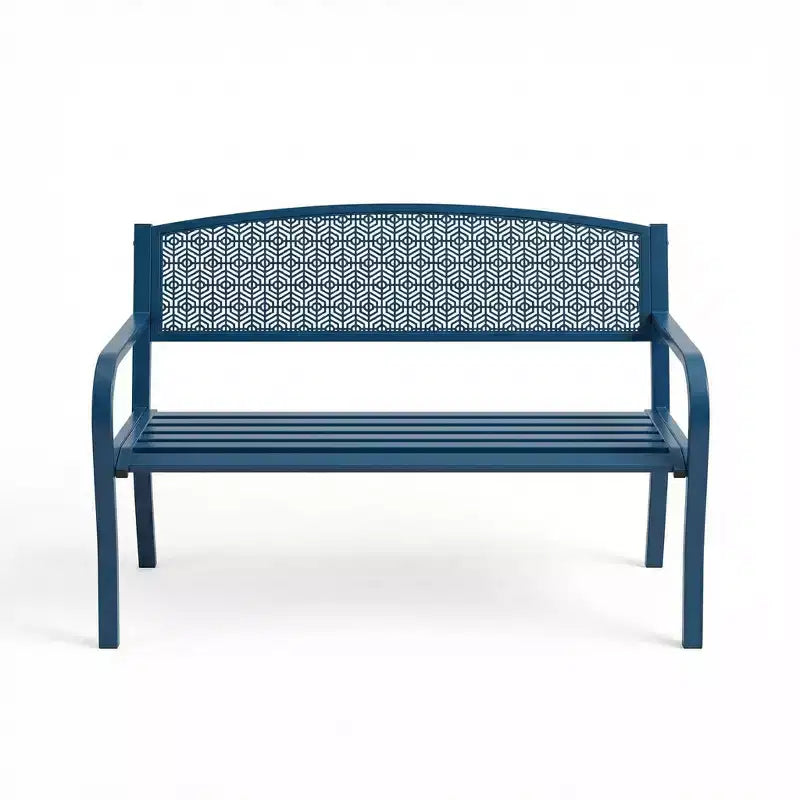 Gartenbank aus Metall für 2 Personen, Stahlbank mit geometrischer Rückenlehne für Terrasse, Garten und Veranda