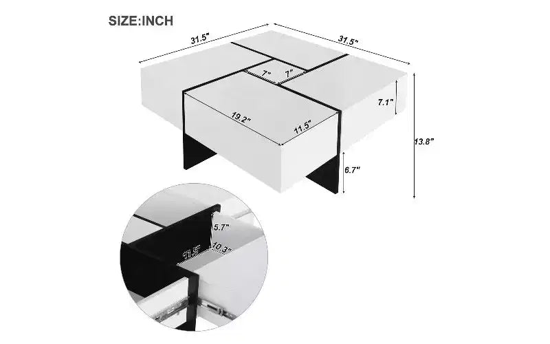 Verlängerbarer Couchtisch mit Puzzle-Tischplatte und 4 versteckten Ablagefächern